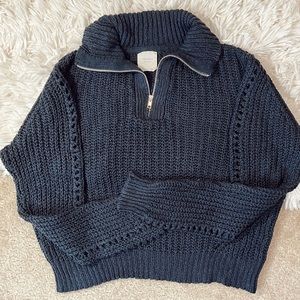 Navy Blue Knit Sweater Quarter Zip